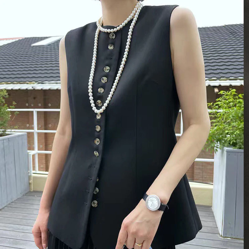 

Женский однобортный жилет из смеси шерсти, с круглым вырезом