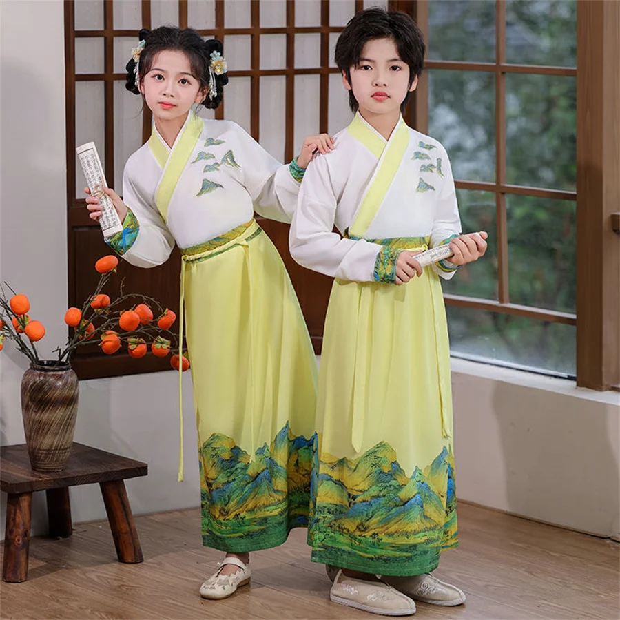 Детская древняя одежда ханьфу традиционная китайская школьная для мальчиков и