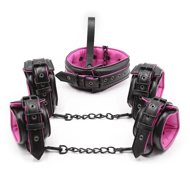 

BDSM Kit Leather Collar Handcuffs & Anklet Fetish Bondage Gear Restraint Cuffs Slave Slut Sex Toys for Couples Adult Games