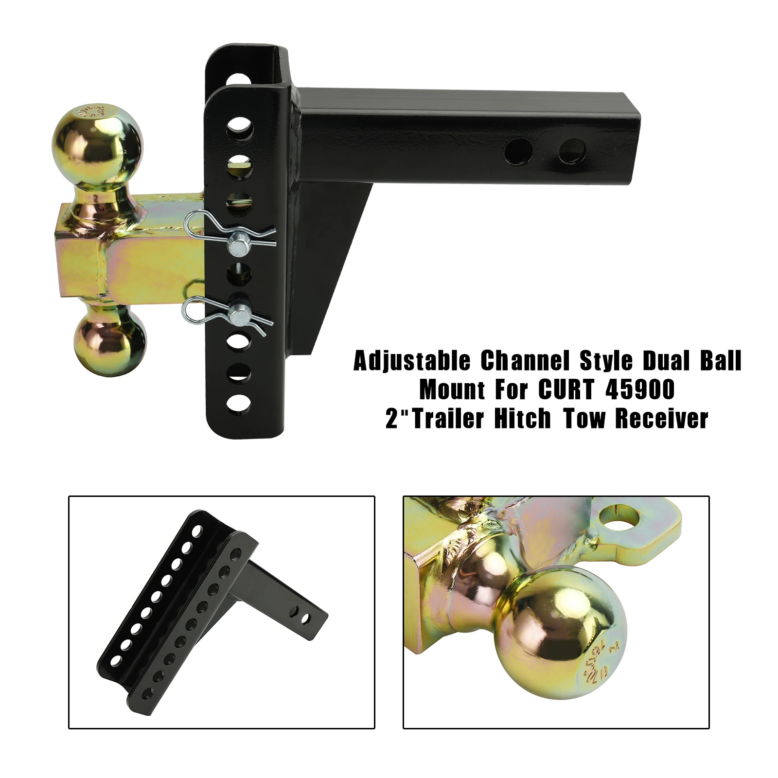 

Areyourshop Adjustable Channel Style Dual Ball Mount For 45900 2" Trailer Hitch Tow Receiver