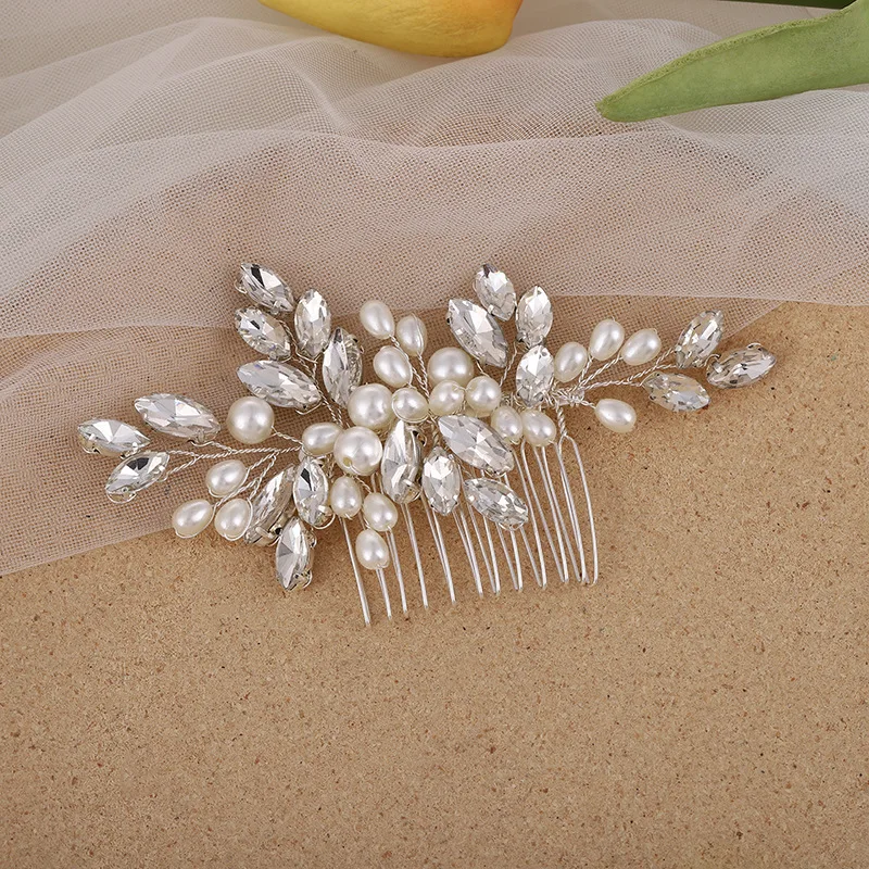 Fashion Wedding Hair Comb Headpiece For Women Pearl Crystal Hairpin Silver Color Tiaras Grils Simple Headwear Hair Jewelry