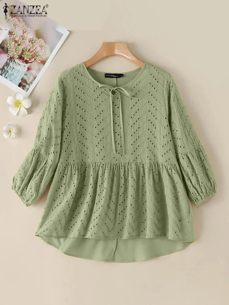 Кружевные топы ZANZEA в стиле пэчворк с рукавами 3/4 модные элегантные женские блузы
