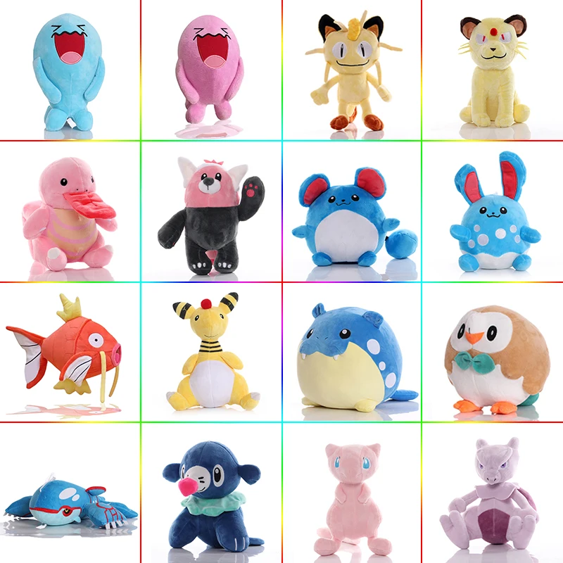 Pokémon Wobbuffet Meowth Mewtow Spheal Plush Toys 20cm Pokemon Marill Mew Ampharos Rowlet Stuffed Doll Children's Christmas Gift
