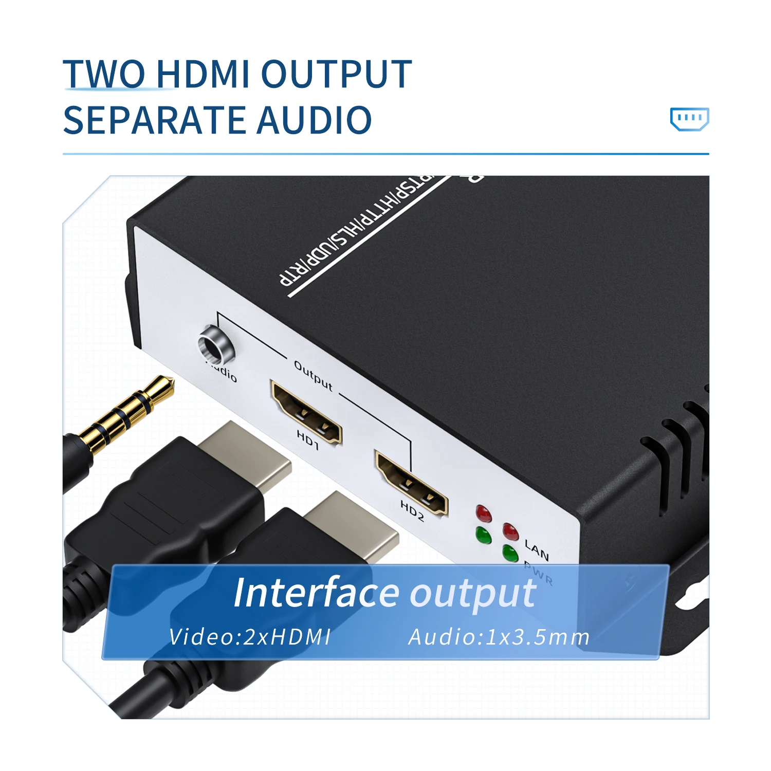 Фото UNISHEEN JM3200-Plus 4K60 Декодер видео с двумя входами HDMI, H.265 H.264, SRT RTSP RTMP, IP-транскодер в HDMI, интерлейсинг струминга №5