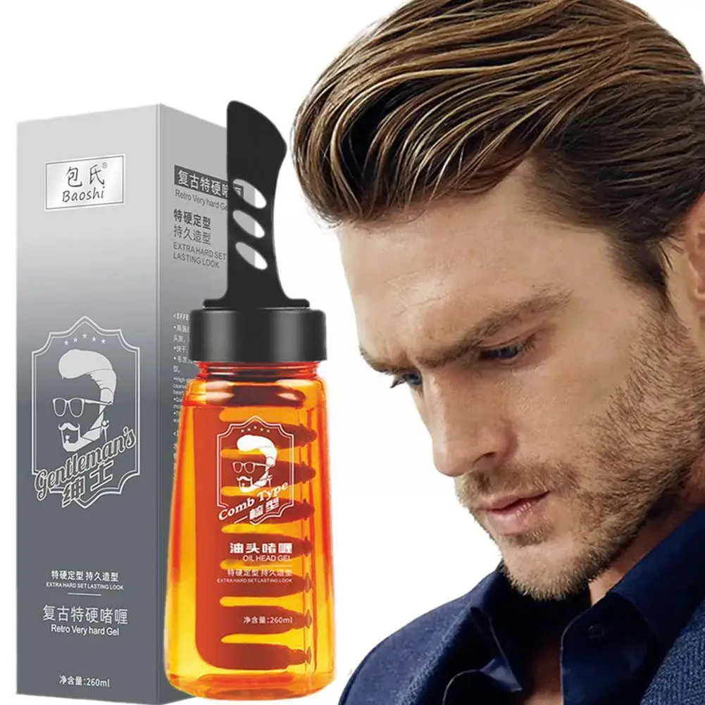 

260ml Men's Hair Wax Gel With Comb Long Lasting Hold Oil Fluffy Wax Quick Hair Styling Cream Drying Hair Pomade Oil Gel Hai G6Z6