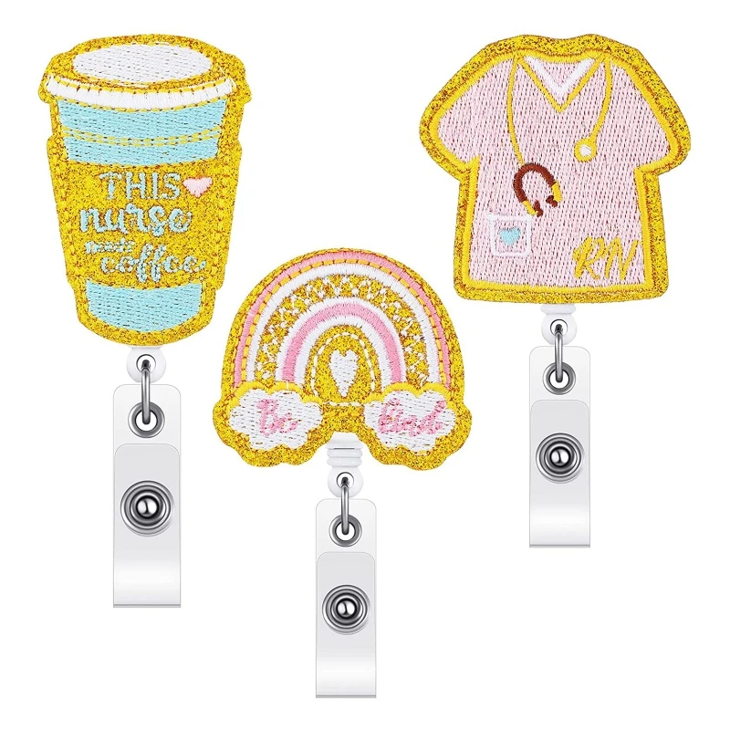 

57EC Cartoon Badge Holder with Rotatable Alligator Clips Retractable for Nurse Doctor