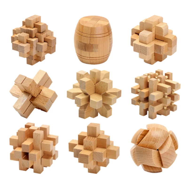 

2022 Classic Puzzle IQ Brain Teaser Kong Ming Lock Lu Ban Lock 3D Wooden Interlocking Burr Puzzles Toys Game For Adules Kids