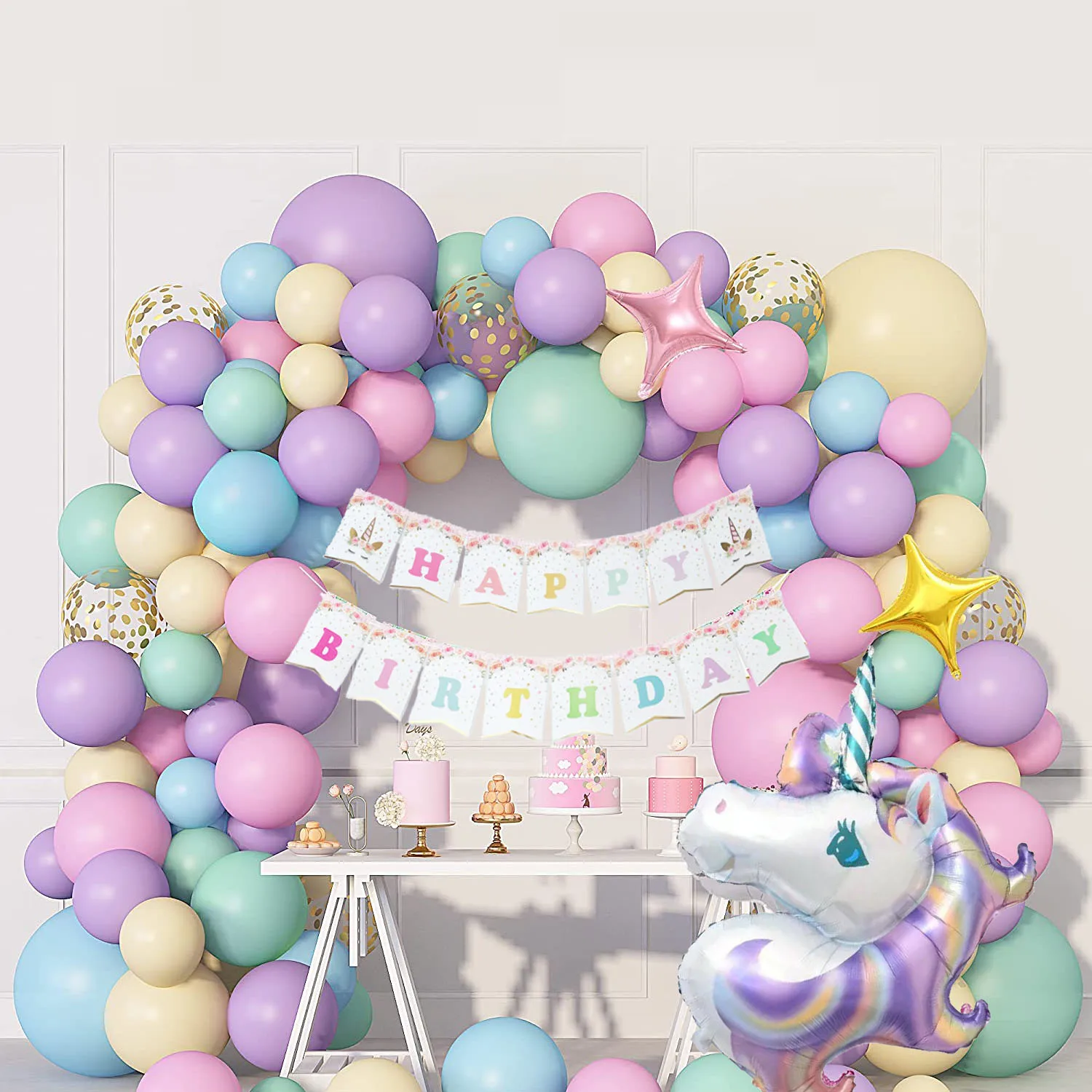 

Macarion Unicorn Balloon Garland for Kids Birthday Party Decoration