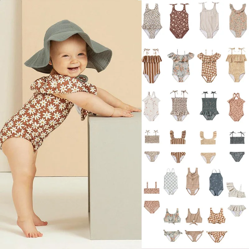 Летние Купальники RC для маленьких девочек бикини и цельный комплект брендовые