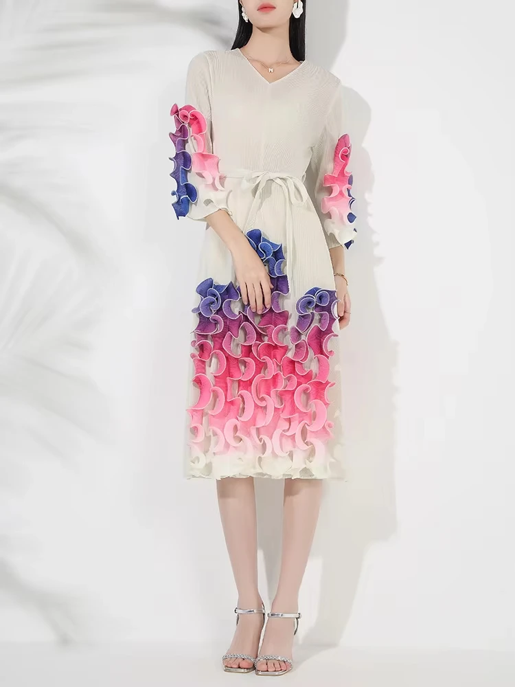 EGRM Высококачественное новое платье средней длины с градиентными оборками и