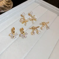 french zircon pearl bow earrings ins fashion fashion temperament advanced sense earrings light luxury versatile earrings female