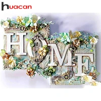 huacan 5d diamond painting home sweet home full squareround flower text embroidery landscape wall decoration diamond art