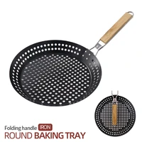 outdoor folding round bbq plate camping multi function grilled steak barbecue plate cookout bbq folding non stick frying pan