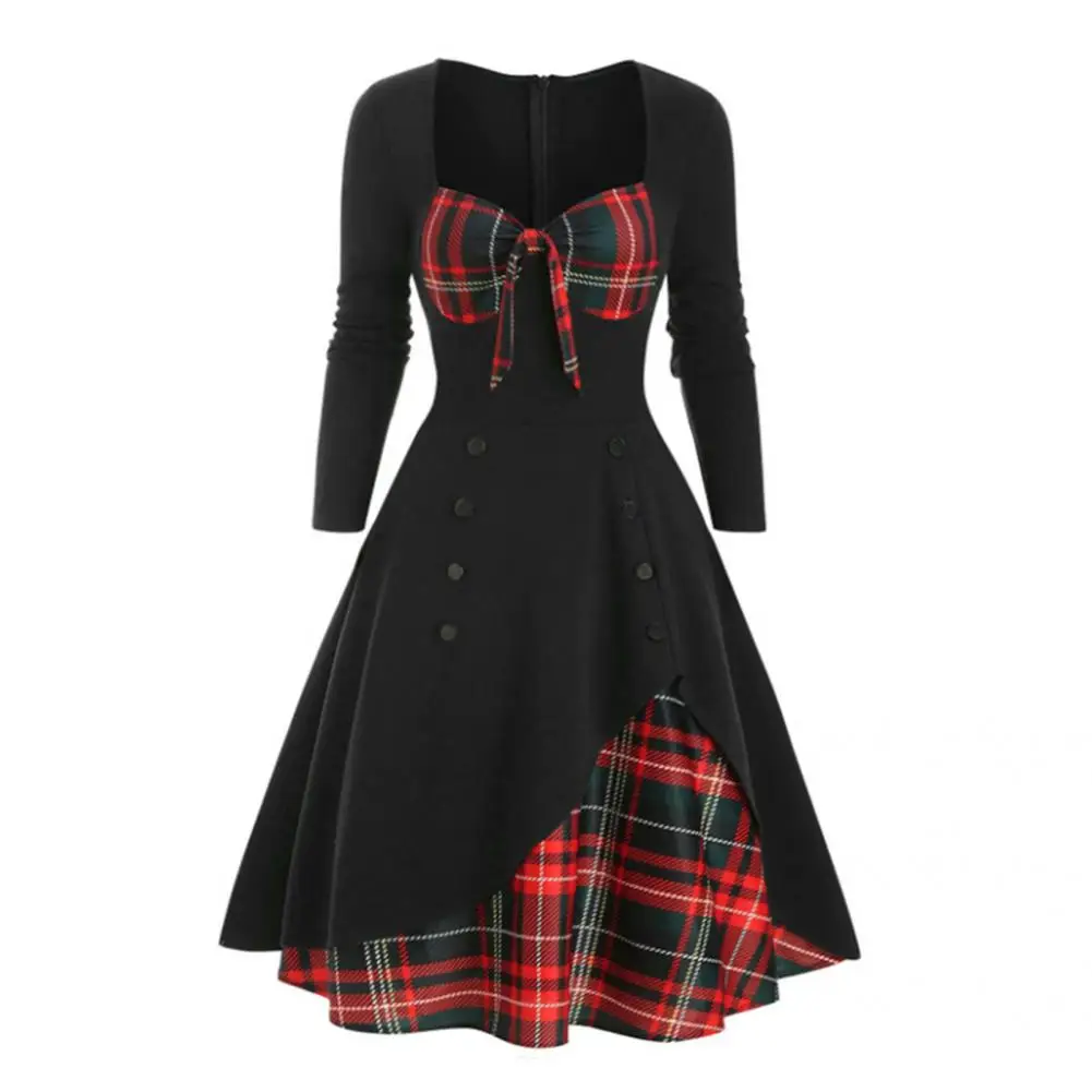 

Популярное женское платье в стиле ретро на весну и осень, облегающее платье-трапеция контрастных цветов, клетчатое платье