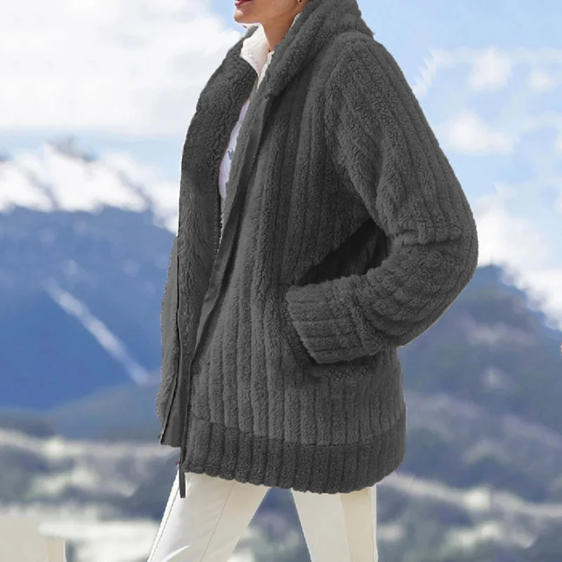 2022 Women's Winter Warm Faux Fur Coat Zipper Plush Hooded Cardigan Loose Jacket Hood Sweat-shirt Outwear images - 6