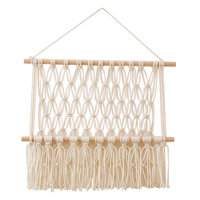 

Органайзер для хранения магазинов макраме, настенный декоративный держатель для почтовых ключей, хлопковый сетчатый тканый держатель для ...