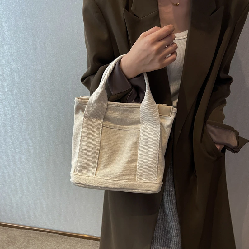 New Handbags Student Bento Lunch Box Simple Solid Color Tote Bags Ladies Canvas Crossbody Bag for Women Sac Female Shoulder Bags