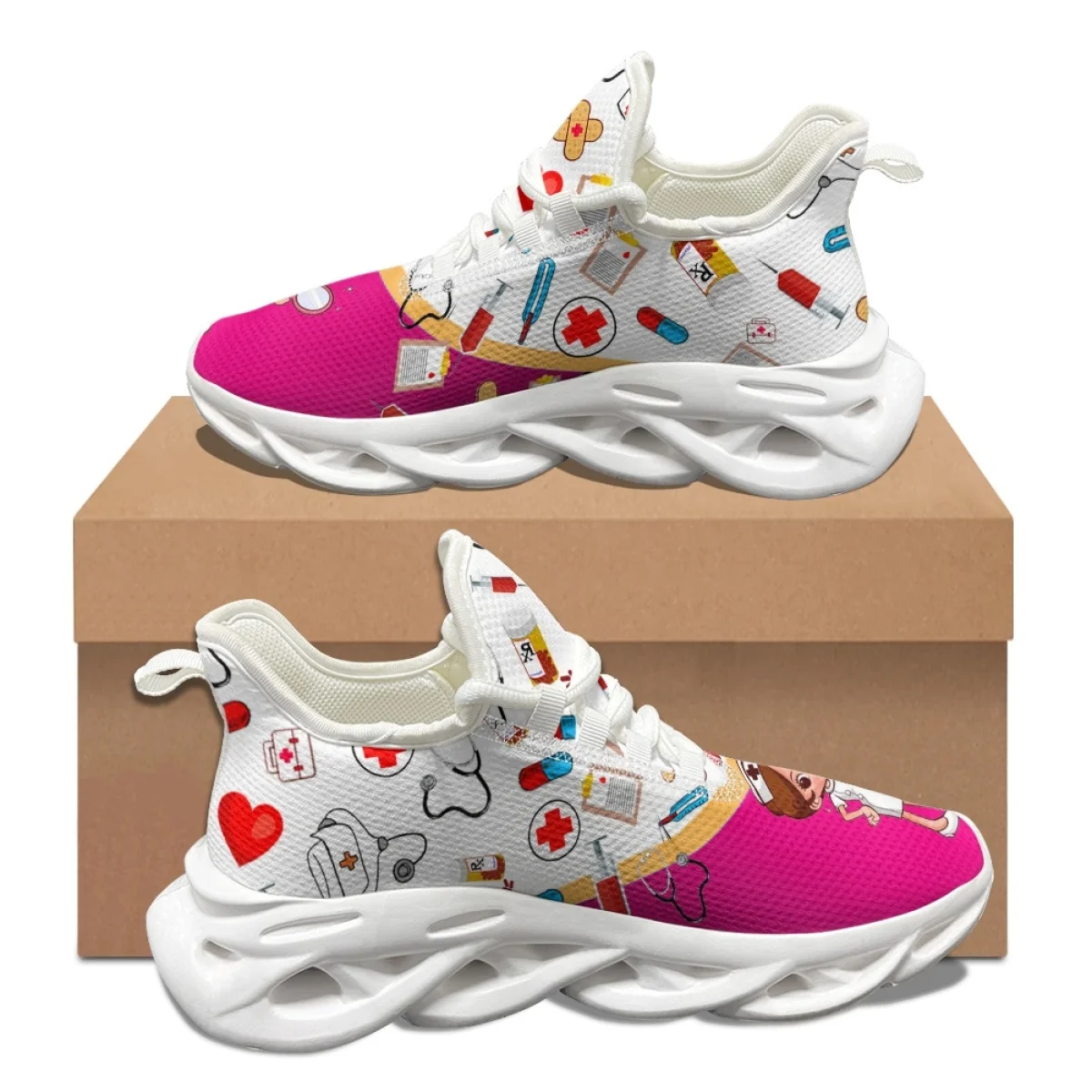 

Симпатичные кроссовки Kawaii для медсестер и больниц с узором женские осенне-зимние уличные кроссовки грязеотталкивающая сетчатая амортизирующая обувь для бега