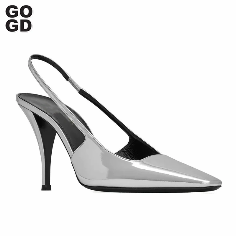 GOGD Brand Fashion Silver Pumps Women Shiny Metallic High-Heels Stilettos Shoes Slip-On Classic Office Lady Dress Party Shoes