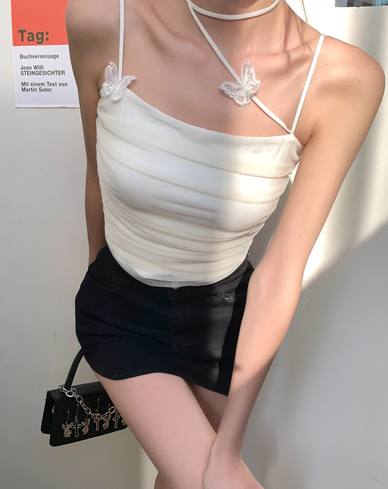 Женский пикантный уличный костюм y2k топ на бретелях-спагетти с открытой спиной и