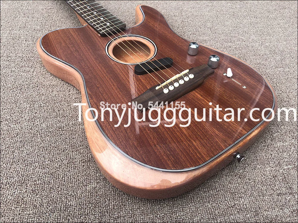 

Rhxflame Acousta Brown Electric Guitar Polyester Satin Matte Finish, Spurce Top, Deep C Mahogany Neck, Chrome hardware