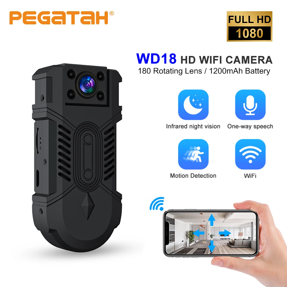 

WD18 Mini Wifi Body Camera 1080P HD 180° rotatable Recording Camcorder Night Vision Sports Nanny Security Surveillance Cameras