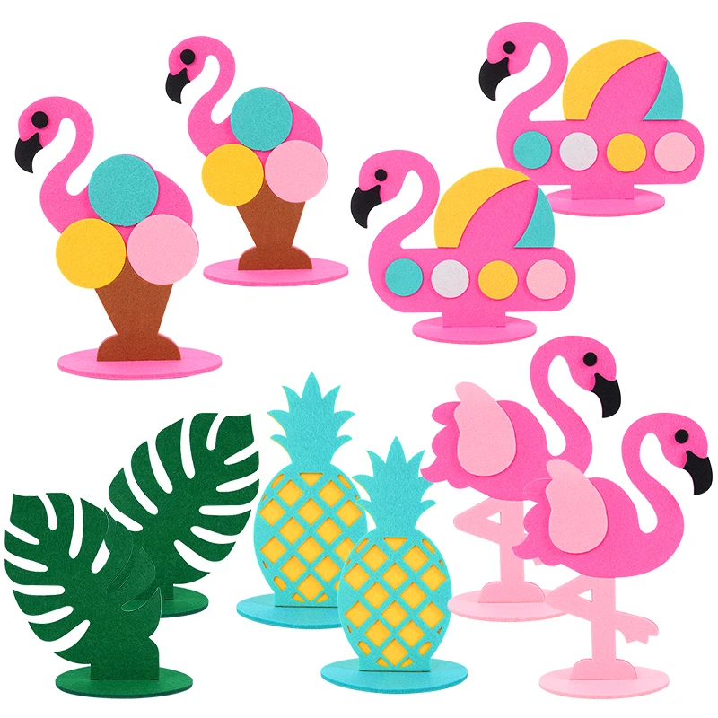 

2pcs Summer Tropical Party Flamingo Felt Table Ornament Hawaiian Birthday Baby Shower Pineapple Coconut Tree Cactus Decoration