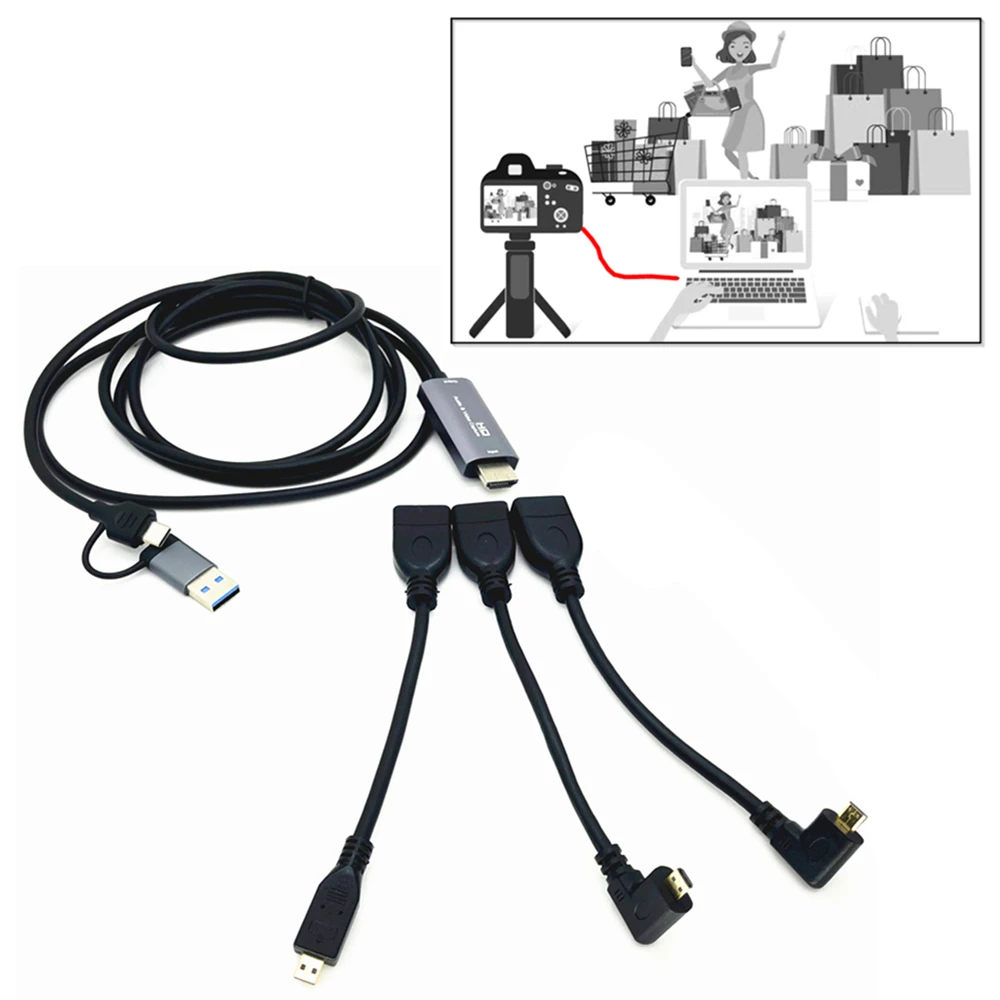 2in1 Type-C / USB to Micro HDMI-compatible Video Capture Card Live Stream Cable for Canon M6 M5 M50 R7 R10 R5 R6 Mark II R3