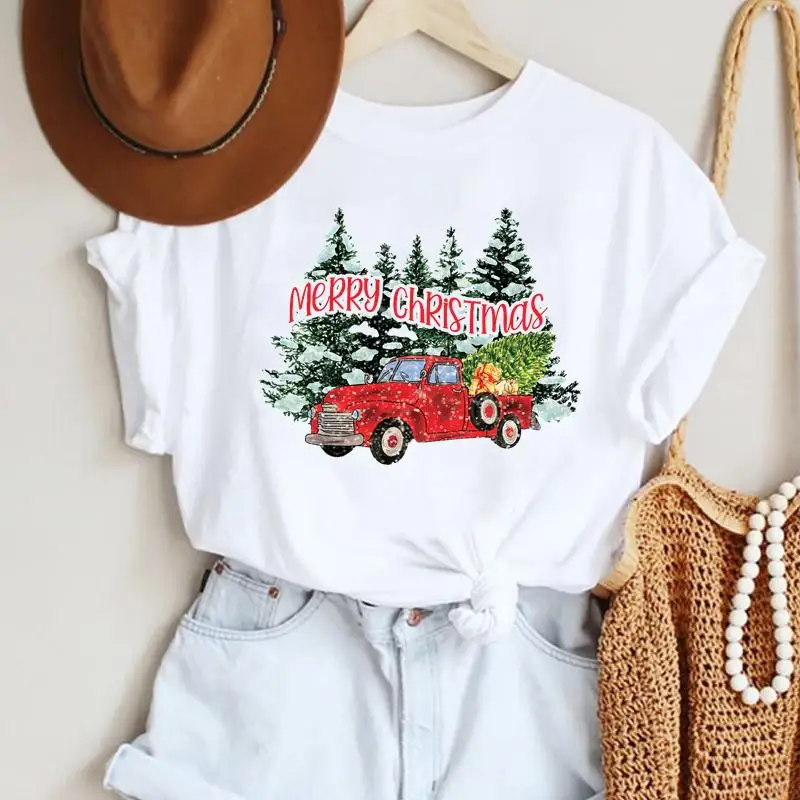 

Милые женские новогодние футболки в стиле 90-х, модный топ с мультяшным рисунком на Рождество, праздничная футболка с графическим рисунком, д...
