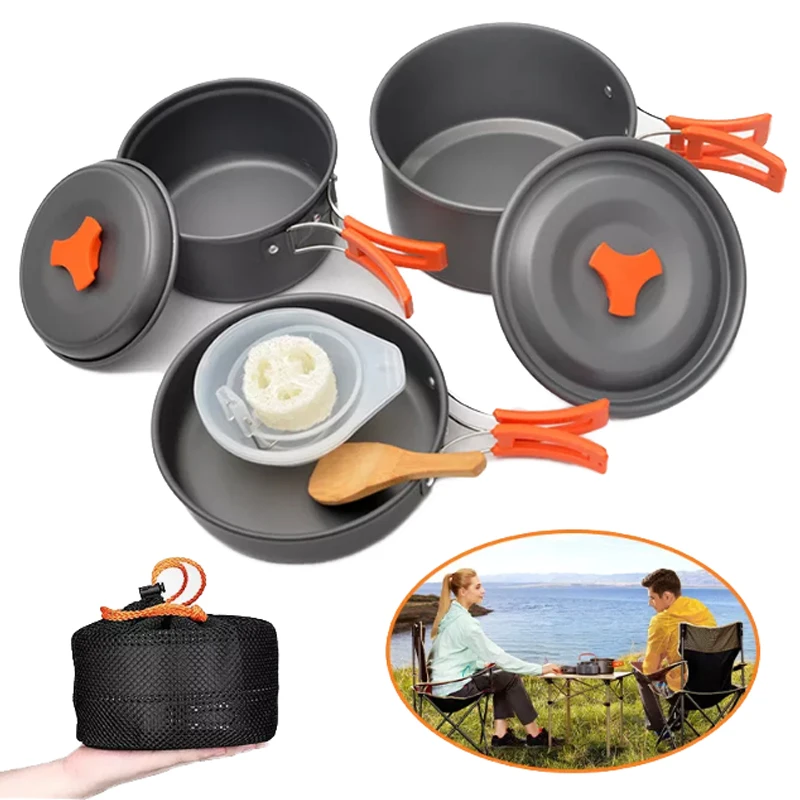 

Горшок для кемпинга на открытом воздухе, набор кастрюль для пикника, полевая плита, портативное дорожное оборудование, складной чайник, сковорода, стойка для кастрюль для кемпинга