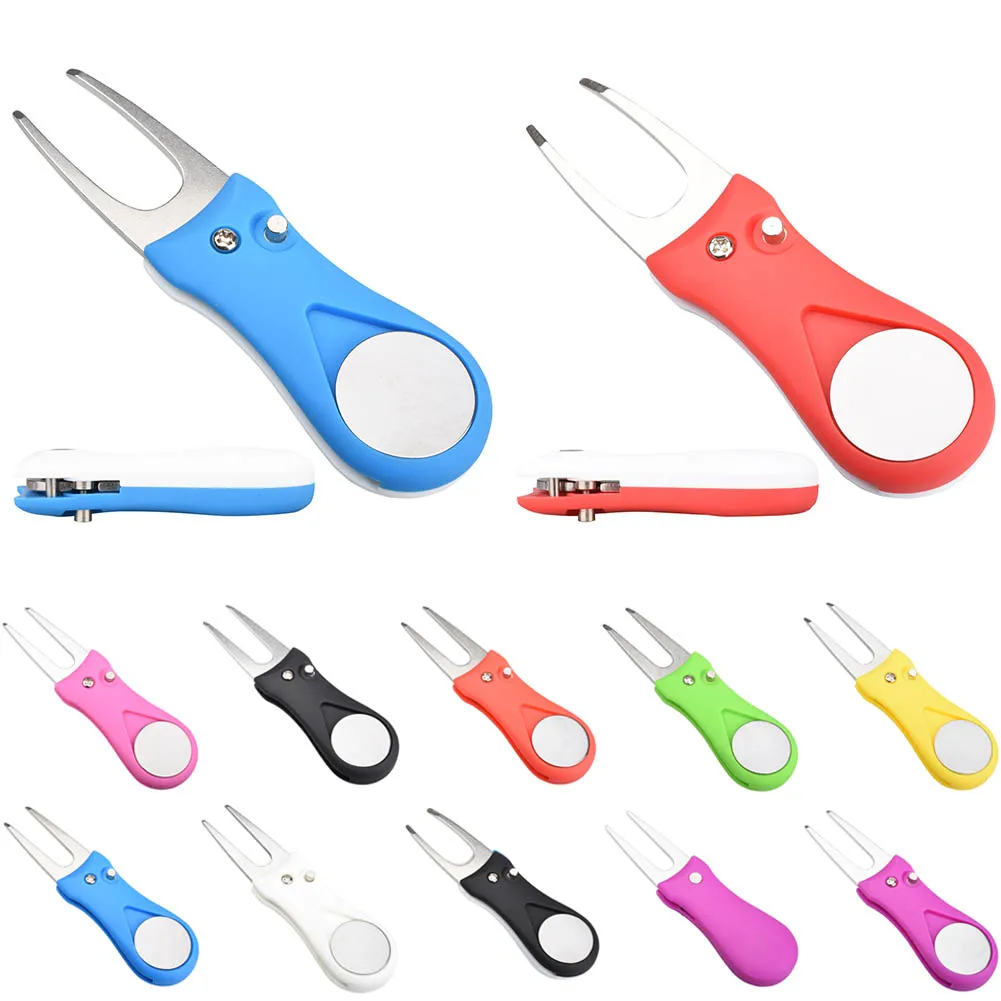 1pcs Golf Divot Repair Tool With Ball Marker Pitch Mark Fork Golf Pitchfork  Golf Divot Repair Switchblade Tool