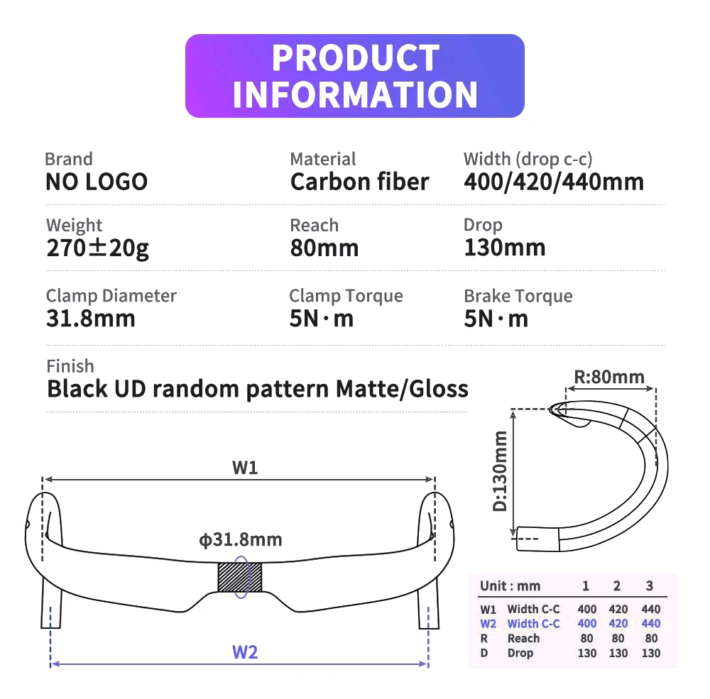 TOMTOU Дорожный руль из углеродного волокна 400/420/440 мм