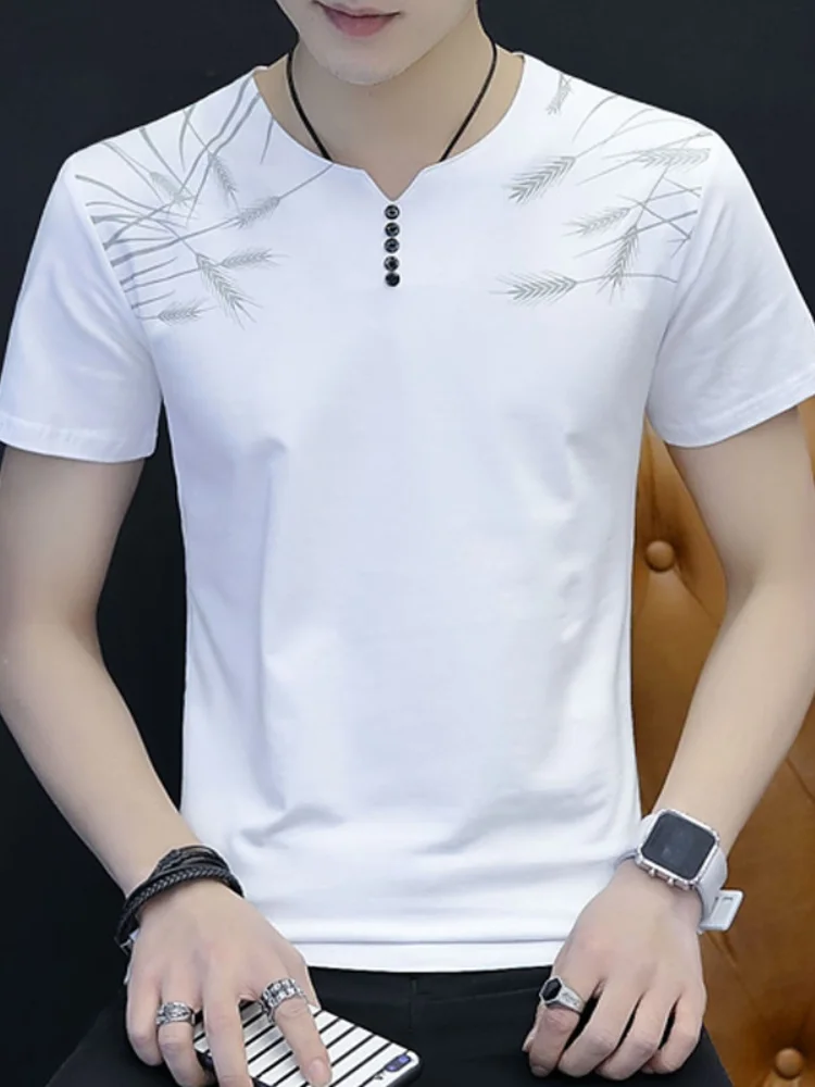 

Trendy Summer Khmer White Half Sleeve Men's 2021 New Loose T-shirt