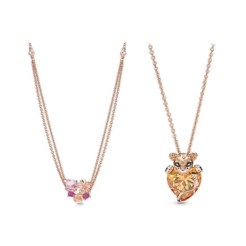 

LR Pan Exotic Rose Gold Sparkling Princess Lion Heart-Shaped Clavicle Chain Lion Necklace Leopard Print Valentine's Day Charm