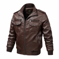 mens fashion multi pocket pu tooling leather jacket spring and autumn stand collar motorcycle jacket plus size clothes