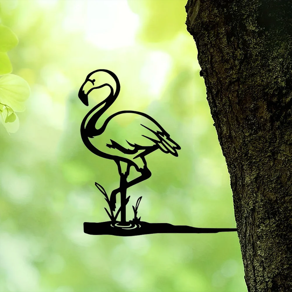 Металлический Розовый Садовый Кол С Фламинго Декоративное Настенное Искусство