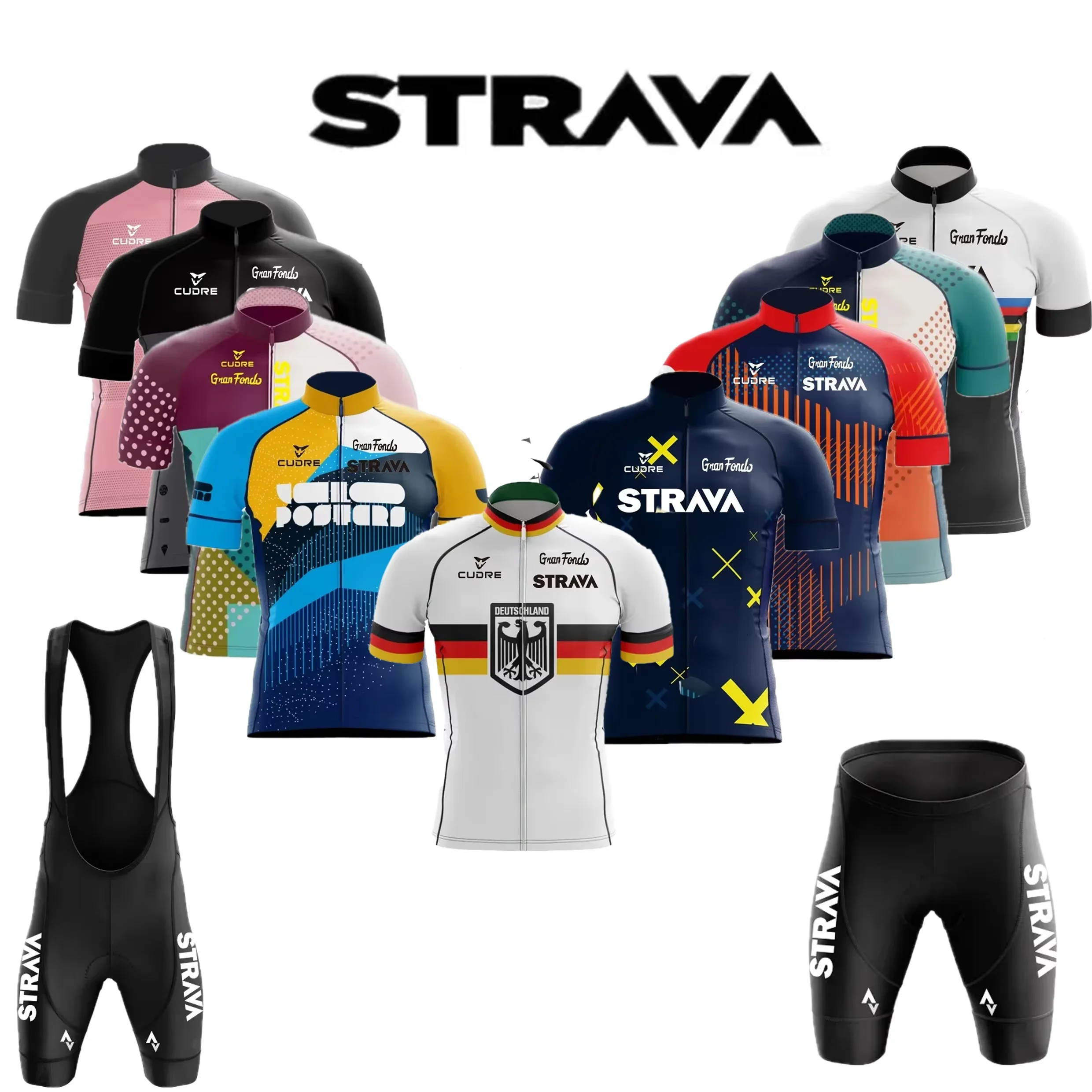 2024 Strava Men's Cycling Shirt Set Summer Breathable Absorb Quick Drying MTB Uniform Wear
