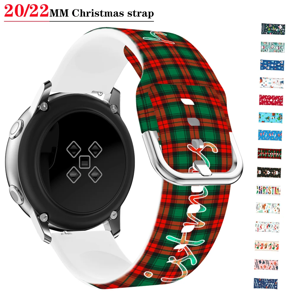 

20mm/22mm Christmas Band For Samsung Galaxy Watch 4 classic/Active 2/3/44mm/40mm46mm/S3/For Huawei GT-2-2e-3-Pro Bracelet strap
