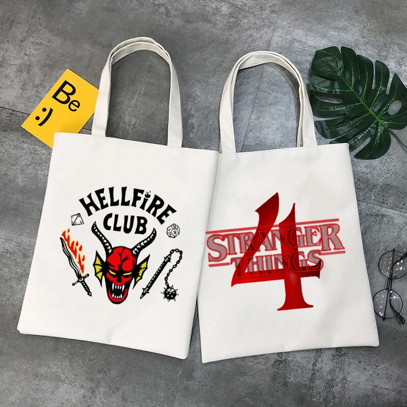 

Season 4 Hellfire Club Shopping Bag Recycle Bag Handbag Bolsa Compra Women Upside Down Reusable Shoulder Bag