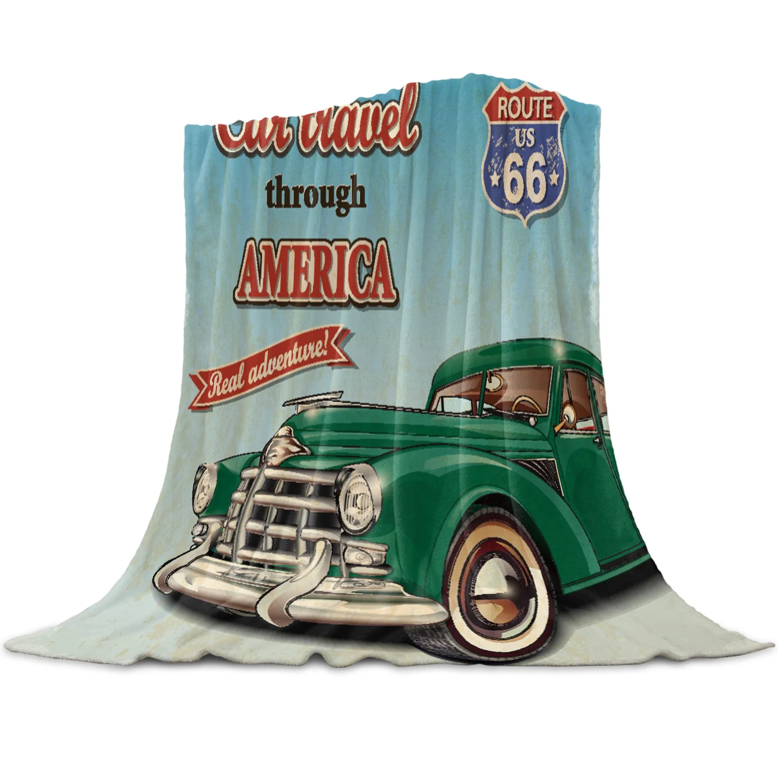 

Car Green Retro Style Blanket Mat Coral Fleece Throw for Bed Home Bedroom Sheet Kids Aldult Flannel Blankets