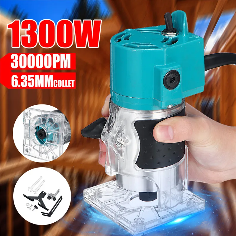 

110V/220V 1300W 1/4" 30000RPM Electric Hand Trimmer Wood Laminate Palms Router Joiners Tool Woodwork Carving Machine Trimmer