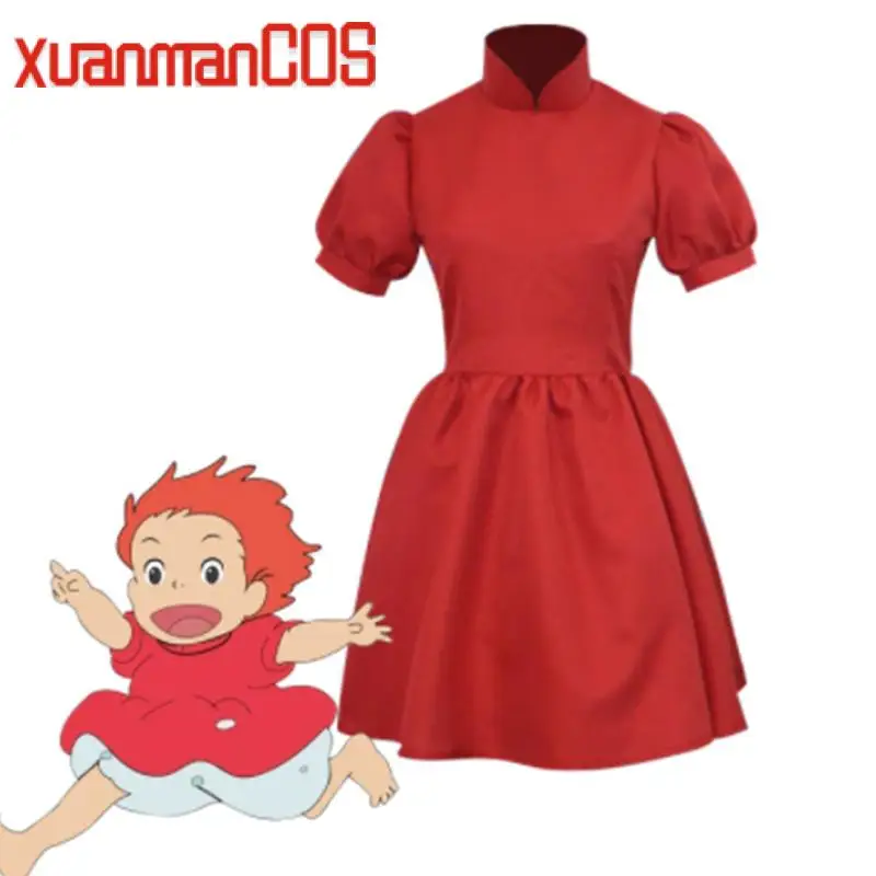 

Kids Dress Anime Ponyo on the cliff Cosplay Costume Ponyo Lovely Halloween Women Red Dress