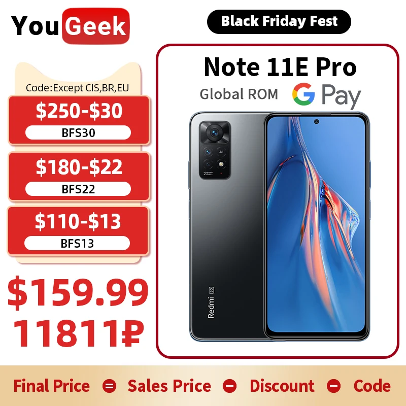  Global ROM Xiaomi Redmi Note 11E Pro 108MP Camera 5G Smartphone 6.67\" AMOLED DotDisplay Snapdragon 695 NFC 67W Fast Charge 11 E 