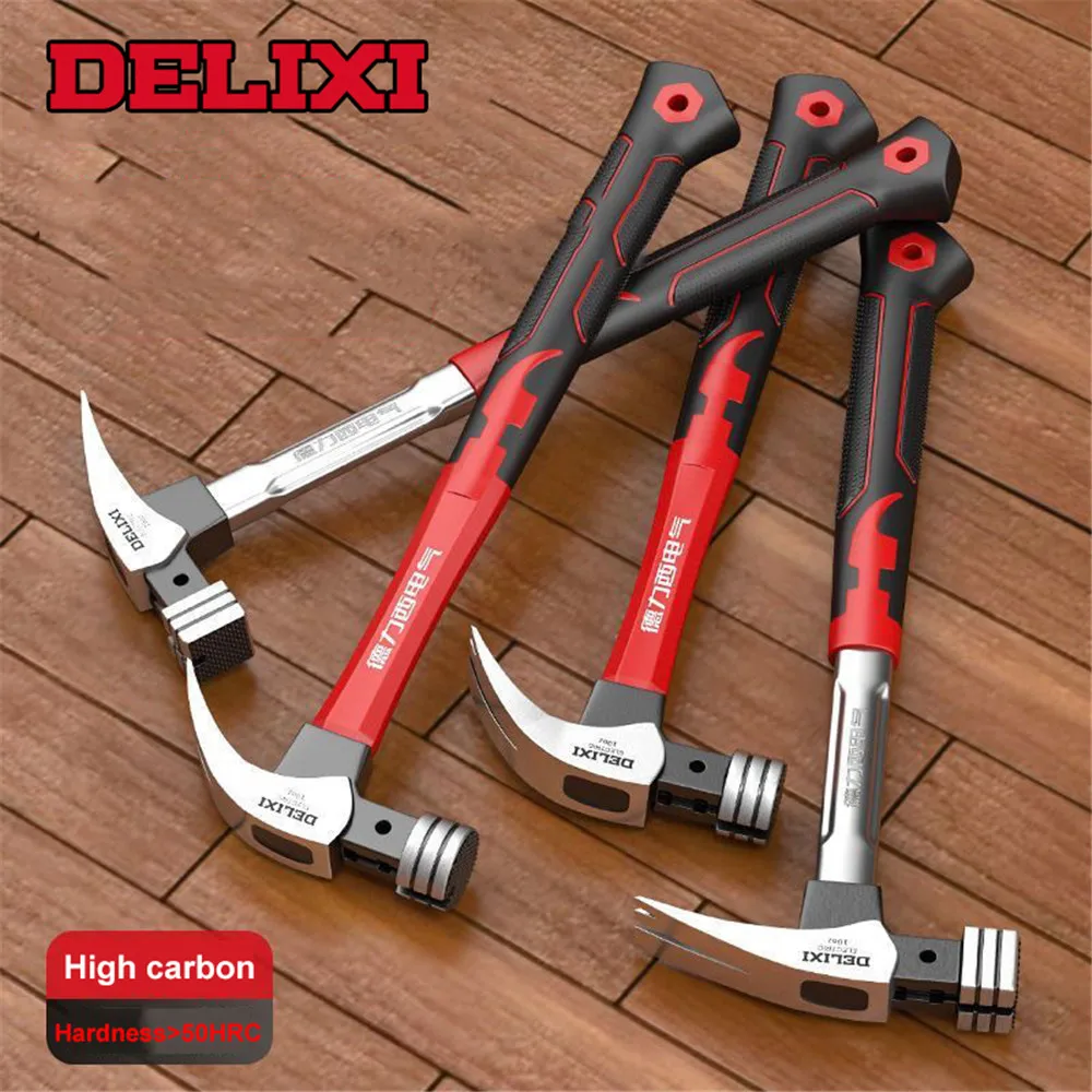 

DELIXI Genuine Fiber Handle Multifunctional High Carbon Steel Claw Hammer Woodworking Nail Pulling and Hammering