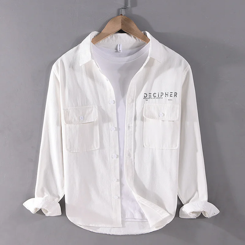 Мужская хлопковая рубашка с длинным рукавом, Всесезонная Повседневная Молодежная рубашка с принтом в японском стиле, C502, 2023