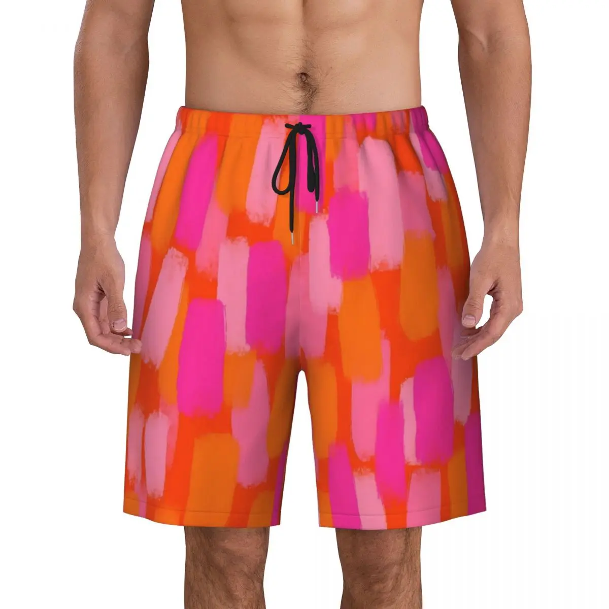 Купальники шорты с абстрактной кистью летние розовые и оранжевые модные пляжные