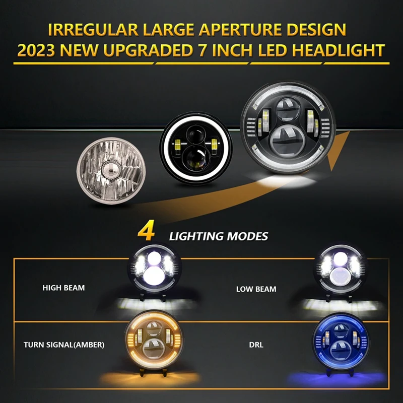 7-дюймовые круглые фонари дневного света с ближним/дальним светом Янтарный/синий