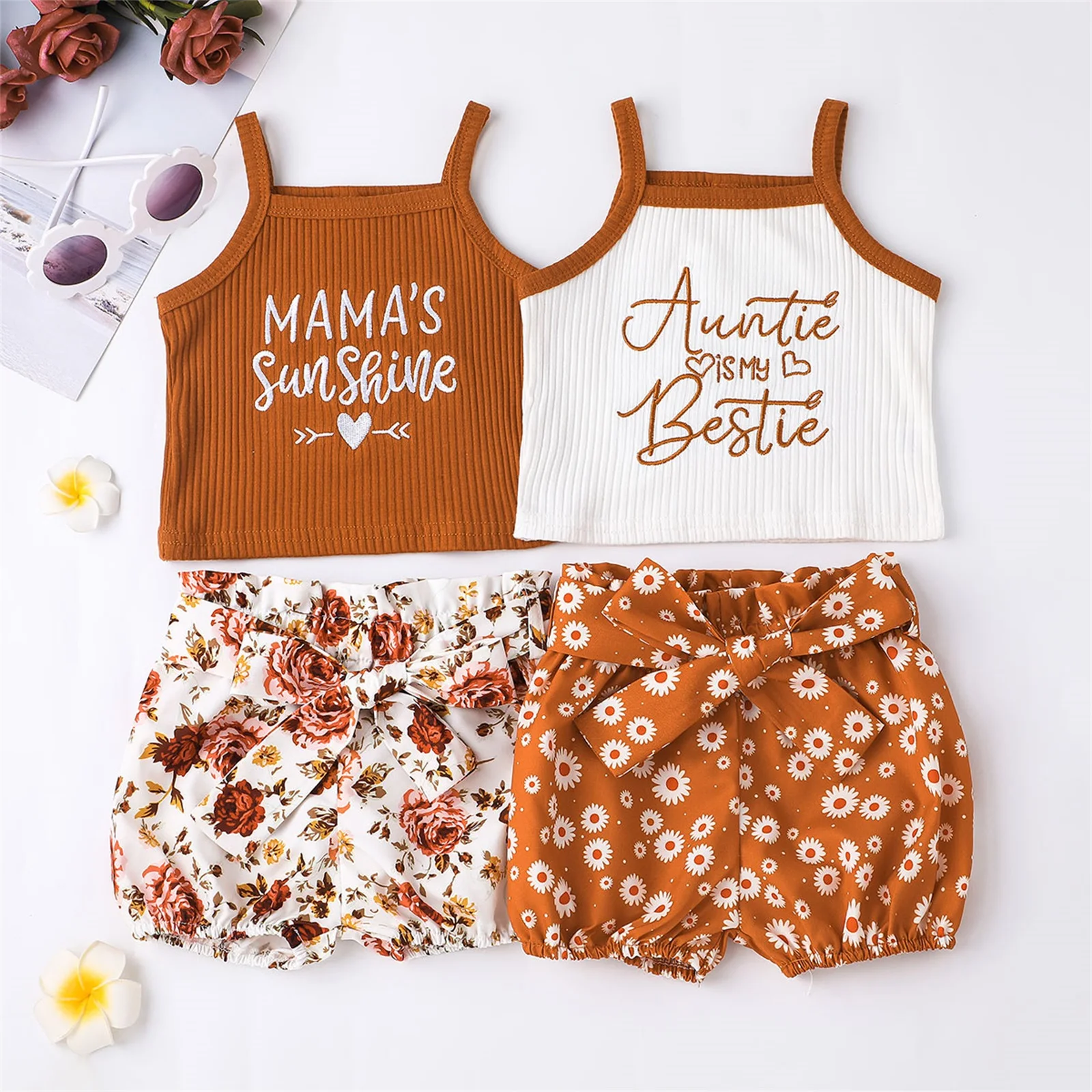 

2022-01-14 Lioraitiin 0-24M Newborn Infant Baby Girl 2Pcs Summer Clothing Set Vest Letter Printed Top Floral Printed Shorts