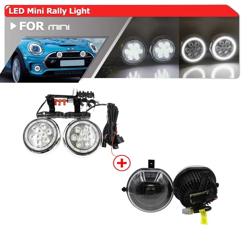 Combo Front Led DRL Halo Fog Light + Chrome Mini Rally Light For Mini Cooper F55 F56 F57 2014 2015 2016 Car-Styling