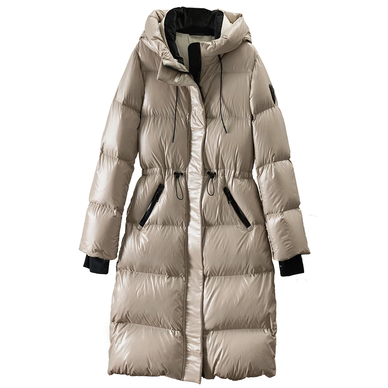 2022 New Sporty 90% White Goose Down Long Down Jacket Women Hood Winter Slim Thick Winter Coats Women  Casaco Feminino